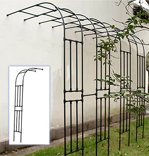 IBOWZ Metal Garden Arch 2.4M Garden Arch Trellis Arched Half-Side Metal Tubular Frame Climbing Plant Archway Arbour, Outdoor Garden Lawn Backyard Patio, Black(Half Against The Wall)