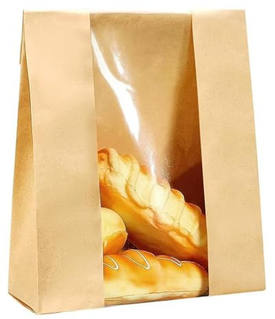 tinysiry 50 st papper brödpåse, hemgjorda brödpåsar med fönster och sigill klistermärke, Kraft matbageripåse för förvaring av matkakaförpackningar Gul