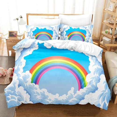 ZZTBQ Kinderbettwäsche 100x135 Baby Bettwäsche Regenbogen weiße Wolke Bettbezug und Kissenbezug-Set Baby Bettwäsche Set für Kleinkinder und Babybetten