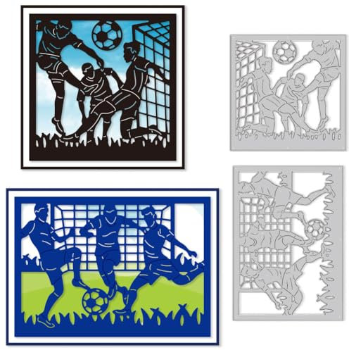 DELORIGIN 2 Styles Football Cutting Dies Soccer Card Making Die Cut Sports Scene Carbon Steel Die Cuts Stencils Scrapbooking Embossing Template Dies for DIY Soccer Matches Craft Album Gift Decor