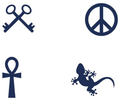 Tattwo.me – Temporäre Tattoos für Erwachsene und Kinder, hält 2 Wochen, wasserfest – 4 Symbole (zum Ausschneiden) – Pflanzliche Tinte – EU-Kosmetik-Zertifikat – (P1005)
