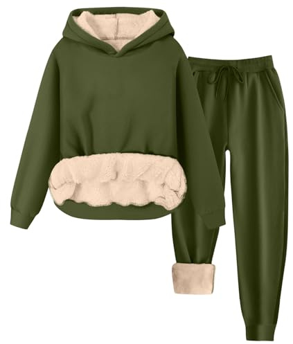 NSICBMNO Ensemble de survêtement deux pièces pour femme - Ensemble de détente - Doublure en polaire - Sweat à capuche - Pantalon d'hiver thermique Y2K - Ensemble complet de vêtements de sport - Grande