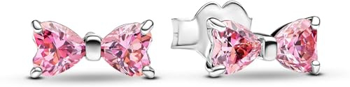 Pandora Timeless Funkelnde Rosafarbene Schleife Ohrringe aus Sterling Silber mit Zirkonia, 293505C01