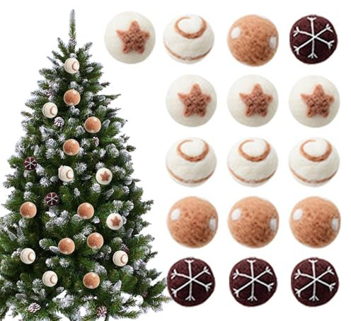 Filzkugeln für den Weihnachtsbaum, Weihnachtskugeln aus Filz | Wollknäuel zum Weihnachtsbasteln,Weihnachts-Deko-Wollkugeln für Zuhause, 16 x natürliche Wollfilz-Kugeln für den Weihnachtsbaum