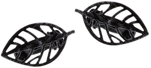 Embrasses, Pinces à Rideaux décoration en métal, modèle Petite Feuille, Couleur Noir et Argent, 2 pièces