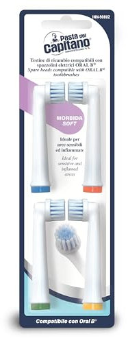 Pasta del Capitano Testine di Ricambio INN-90802 per Spazzolini Elettrici Oral-B®, Setole Morbide per Pulizia Delicata e Aree Sensibili, Compatibilità Estesa per un'Igiene Orale Superiore