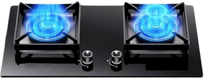 Cuisinière À Gaz, Plaque De Cuisson À Gaz Portable À Double Brûleur De Bureau Et Double Usage Intégré, Cuisinière À Gaz Avec Protection Contre Les Flammes 5,2 KW NG/5 KW GPL, For Camping(LPG)