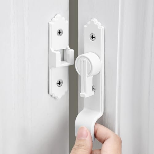 INIRET Serratura bianca a 90 gradi, chiusura per cancello a ribalta con maniglia, chiavistelli pesanti per porte scorrevoli, serratura scorrevole di sicurezza per armadi, bagno, giardino, finestra,