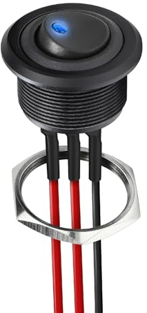 acegoo 12V Aluminium Kippschalter Rund 20A EIN/AUS SPST Schalter, 24V Wippschalter 14 AWG vorverdrahtete Kabel für Wohnmobil Boot LKW Auto, 25mm Loch (1Pcs, Kippschalter)