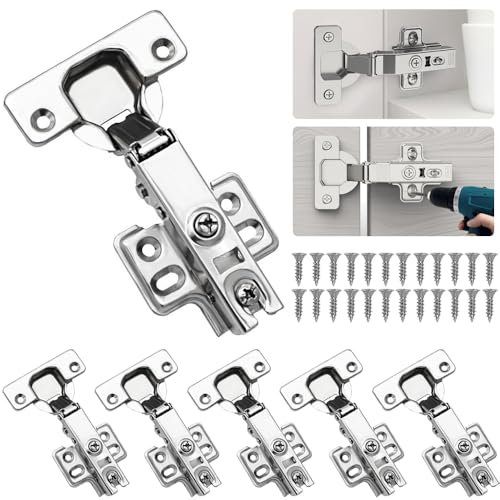 Set of 6 Cabinet Hinges Kitchen Cupboard Hinges with Screws 110 Degree Full Overlay Kitchen Door Hinge for Bathroom Bedroom Dining Room Hydraulic Soft Close Hing