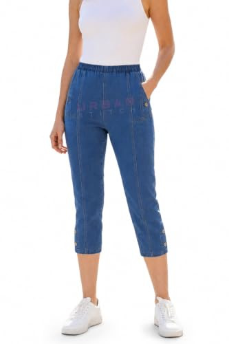 URBAN STITCH Cropped Jeans for Women UK Ladies Capri Plus Size Shorts Denim Cotton Summer Trouser Three Quarter 3/4 Length Pull On Cut Off High Waist