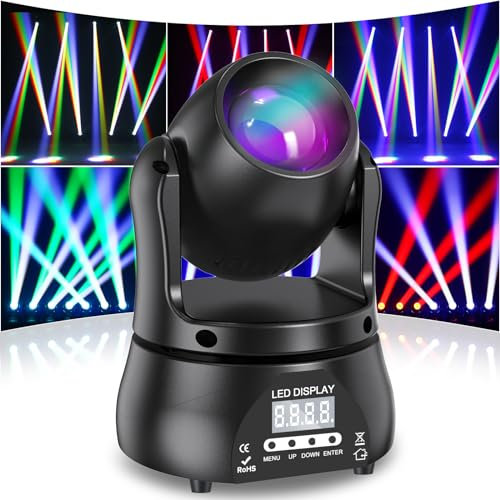 Mini 60W Beam Moving Head Stage Lights, RGBW LED Party Lights dmx512 Sound Control Professional Lighting Equipment for Stage Performance Disco Bar DJ Party