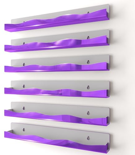 Organizer da parete per smalti, 38,1 cm, finitura viola a specchio, mensola per smalti, trucchi e prodotti di bellezza, espositore multiuso per piccoli spazi, bagno di vanità, confezione da 6