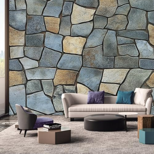 Generisch Tapete Geometrisch Stein Wohnzimmer Schlafzimmer, Fototapete Rustikale Steinoptik Naturstein Wand Deko, Wallpaper, Wandtapete, Mustertapete, vliestapete, 300 x 210 cm &WWQ