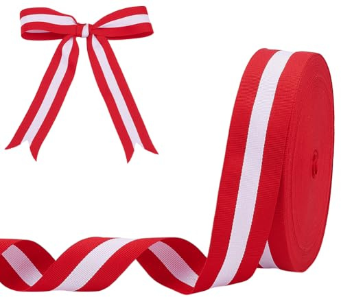 WADORN Nastro Grosgrain A Righe Rosse e Bianche Da 50 iarda, Nastro Decorativo A Strisce Bifacciali In Poliestere Da 40mm, per Confezioni Regalo, per Abbigliamento, Casa, Feste, Matrimoni