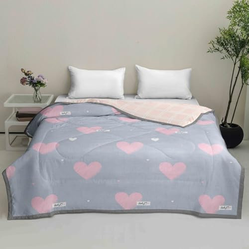 Mateju Edredón Ligero de Verano, Primavera Verano Reversible Ropa de Cama de Microfibra Ultrasuave Edredón Acolchado Transpirable Colchas Bouti Cama 80/90/120/150/180 (Forma de corazón,135x 200cm)