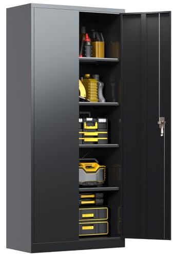 kavey Metal Storage Cabinet with Lock, Steel Cabinet with 2 Door and 4 Adjustable Shelves for Warehouse,Garage,Home,Office