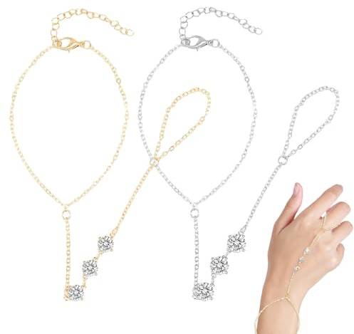 Collana Mano Argento Donna Elegante Accessorio Moda Gioiello Mano con Anello collegato 2 Pezzi Oro e Argento 17cm+5cm Catena Estensibile Look Boho per Festa Spiaggia Matrimonio Regalo