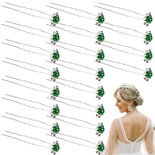 20 st hårnålar med blomster och rhinestone, eleganta bröllopstillbehör, gröna håraccessoarer för kvinnor och tjejer, bröllop, fest, dagligt bruk