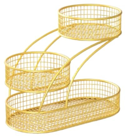 Large Capacity 3 Layer Metal Wire Fruit Basket - Multiuse Storage for Fruits, Vegetables & Bread - Rustic Gold Onion Rack, Stylish Kitchen Organization