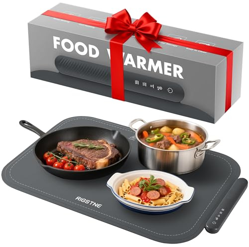 Food Warming Mat, Electric Food Warming Tray with 3 Adjustable Temperature, Fast Full Surface Heating Auto Shut-Off, Food Grade Silicone Food Warmer for Parties Buffet Countertop Home Travel (Gray)