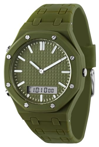 findtime Orologio da polso digitale analogico da uomo, minimalista, al quarzo, 5 ATM, impermeabile, illuminato, per sport all'aria aperta, con data, sveglia, cronografo, facile da leggere, ottagonale