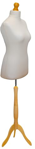 Size 10/12 Tailors Dummy Female Cream With Lightwood Tripod Dressmakers Fashion Students Mannequin Display Bust