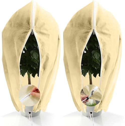 THQAE 2 Pcs 100x80cm 70g/m² Voile Hivernage Plante Exterieur, Indéchirable, Réutilisable Protection Hivernale pour Plantes avec Fermeture Éclair, Beige Housses de Protection pour Plantes pour Palmiers
