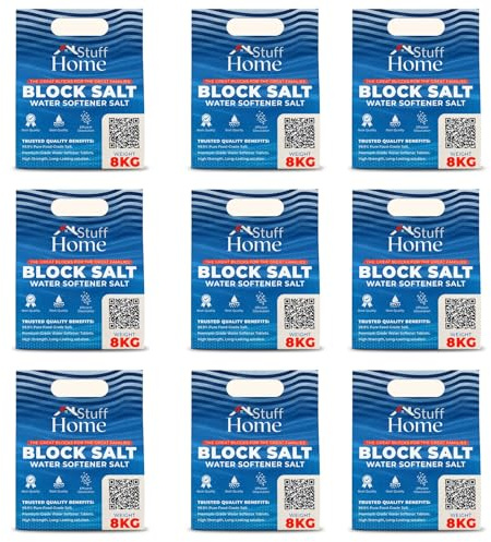 Home Stuff Dishwasher Salt Blocks – 9 Pack (72 kg Total) – Premium High-Purity Salt for Soft Water, Limescale Prevention & Enhanced Cleaning – Compatible with All Dishwashers