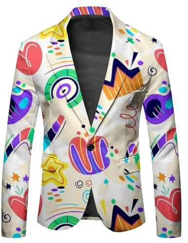 Générique Veste Disco Homme Années 80, Costume Imprimé Bouclé Vif, Tenue Soirée Thème Kitsch, Blazer Carnaval Excentrique, Veston Fête Drôle(Beige, M)