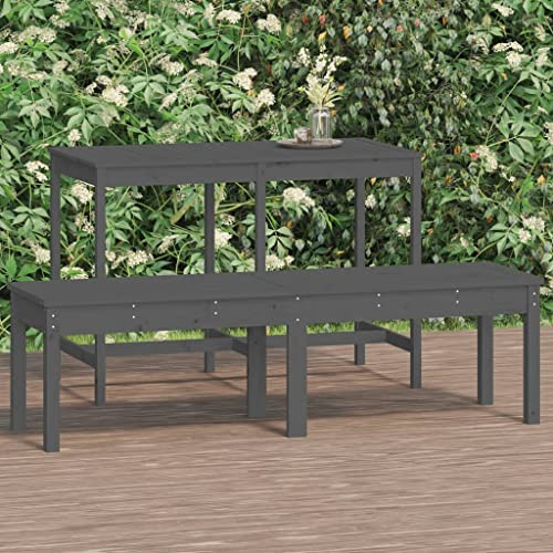 Mokuyary Gartenbank 2-Sitzer Grau 159,5x44x45 cm Massivholz Kiefer Sitzbank Parkbank, Balkonbank Outdoor Bank für Garten Terrasse Balkon