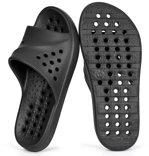 Gaatpot Ciabatte da Bagno con Fori di Drenaggio Unisex - Adulto,Asciugatura,Antiscivolo,Leggere,in EVA,Nero,46/47 EU