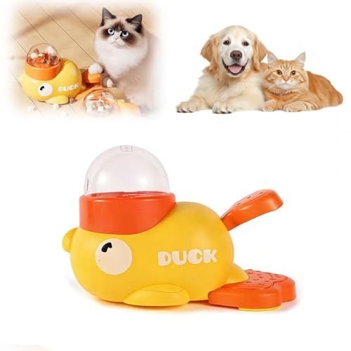 Entenform Interaktive Futterspender, 2 in 1 Interaktives Snack Intelligenzspielzeug für Katzen & Hunde– Futterspender Gegen Schlingen, Leicht zu Reinigen mit 3 Austauschbaren Futter Deckeln (1Pcs)