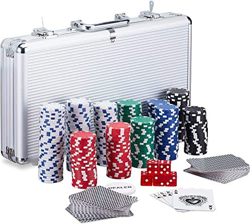 Supfine Poker-Set, 300 Teile, komplettes Poker-Set für Texas Hold Em, mit Koffer für Erwachsene, Abendspiel