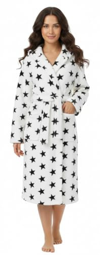 Brandsseller Peignoir Femme avec Capuche S/M – Doux et Léger en Microfibre avec Motif Étoiles – Certifié Oeko-Tex – Idéal Maison, Spa ou Sauna – Blanc/Gris