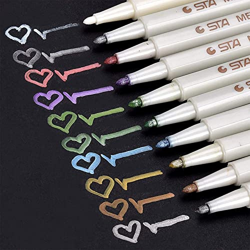 Metallic Stifte, 10 Farben Metallischen Marker Set für Fotoalbum DIY Scrapbook, Gold Stift zum Bemalen Gästebuch Hochzeit Schwarzes Papier Stein Glas Holz Ostern Basteln (1 mm)