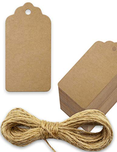 HOMETOOLS Geschenkanhänger Kraftpapier mit 5 m Juteschnur 100 Stück Natur