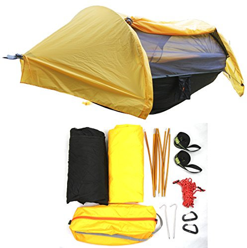 HongXingHai 3 in 1 Hängematte mit Moskitonetz und Regenfliege Outdoor Leichter Rucksack Zelte Hängematten mit Insektennetz für Camping, Herren, gelb, Large