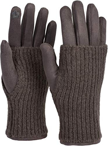 styleBREAKER Damen 3-in-1 Touchscreen Stoff Handschuhe Stulpe, Grau