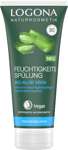 LOGONA Naturkosmetik Feuchtigkeits-Spülung Bio-Aloe Vera, Natürlicher Conditioner für trockenes Haar, Intensive Feuchtigkeit für weiche Haare, Verbesserte Kämmbarkeit, Vegan & silikonfrei, 200ml