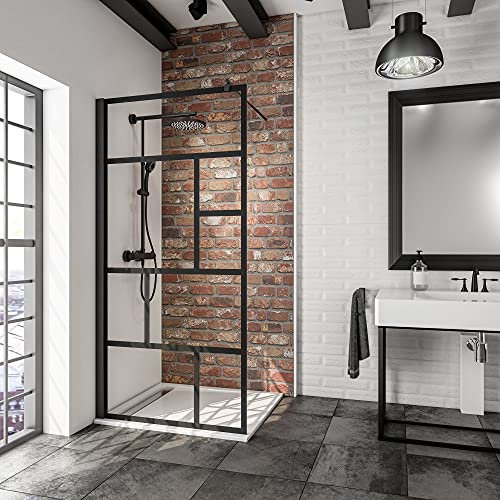 Schulte paroi de douche fixe à l’italienne 100 x 200 cm, barre stabilisation 122 cm incluse, profilé noir, montage gauche droite, verre de sécurité sérigraphié, plage de réglage 98.0-100.5