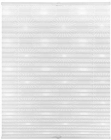 Lichtblick Plissee Klemmfix, ohne Bohren, verspannt, lichtdurchlässig, Blickdicht, Ausbrenner, weiß-weiß Weiß Sonne,90 cm x 130 cm (B x L)