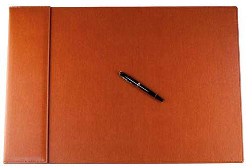 DELMON VARONE - personalisierbare Schreibtischunterlage mit Klappleiste 65 x 45 cm inkl. Block & Kalender 2026/2027 Lederimitiat Braun - Rutschfeste Kunstleder Schreibunterlage abwischbar