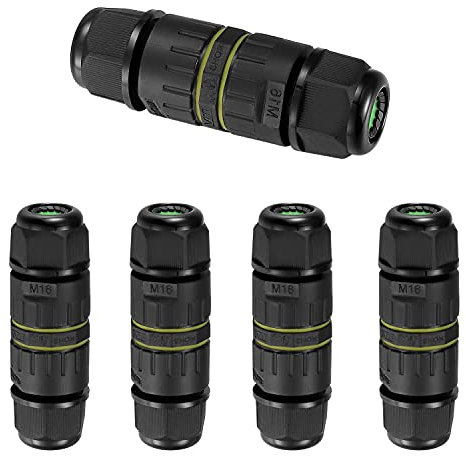 5 Pcs 3 Pole Waterproof Junction Box Outdoor Cable Connector, IP68 Junction Box External Inline Cable Connector, 2 Way Mains Electrical Weatherproof Sleeve Coupler Block Connector - Ø 6mm-12mm/Black
