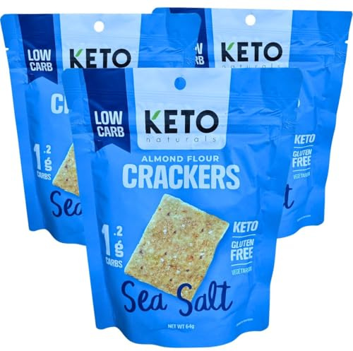 Keto Crackers (Sea Salt), low carb crackers, Keto Snacks, low carb snack. No added Sugar, high fibre & gluten free (3 x 64g Packs). Almond flour crackers, Keto snacks no carbs no sugar, paleo