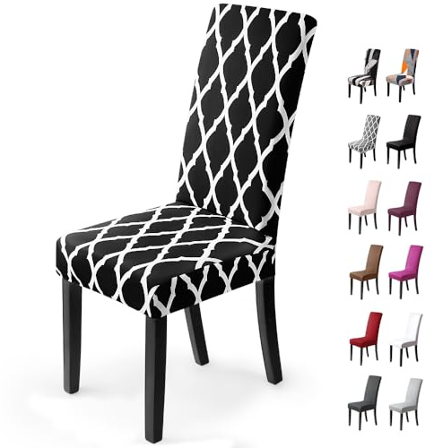 BalladHome® Stretch Stuhlhussen Universal Esszimmerstühle Stuhlhussen Decorative Stuhlüberzug Abnehmbar Schutzhülle für Hochzeitsfeiern, Bankett, Hotel(4 Stück, Schwarz Gitter)-H