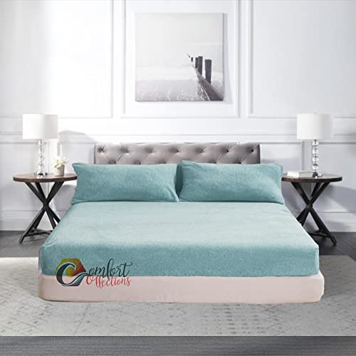 Extra Deep Fitted 30cm Teddy Fleece Fitted Bed Sheet Plain Thermal Warm and Cosy Soft Luxury Bedding Duck Egg Fitted Bed Sheet King 150cm x 200cm + 30cm Approximate