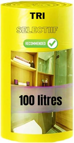 SANY Sac Poubelle Jaune 100 Litres | Carton de 50 Sacs (2 Rouleaux de 25 sacs) | Haute Résistance 30 microns | Réservé Déchets non Alimentaires