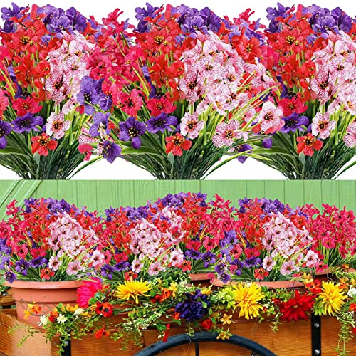 12 Stück Kunstblumen für Außen 4 Farben Künstliche Blumen Wetterfest UV-beständige Künstliche Balkonpflanzen Künstliche Pflanzen Wie Echt für Innen Außenbereich Outdoor Balkonkasten Haus Garten Dekor