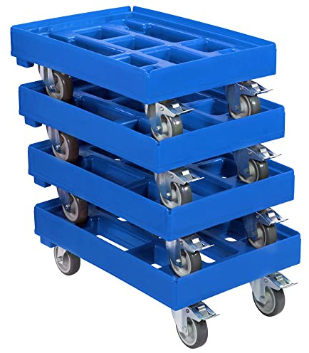 4 Stück Hygiene Transportroller für Kisten 60 x 40 cm mit 2 Bremsen in blau